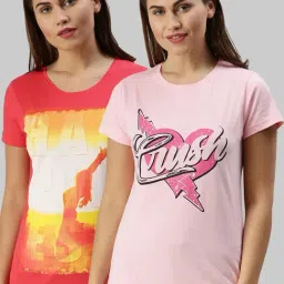 Kryptic Pink & Fuchsia Printed Cotton T-Shirt - Pack of 2-picture-28