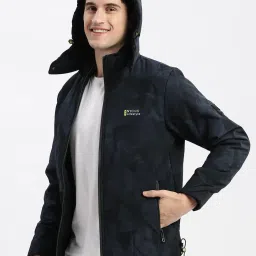 showoffff SHOWOFF Navy Blue Nylon Slim Fit Printed Jacket image 4