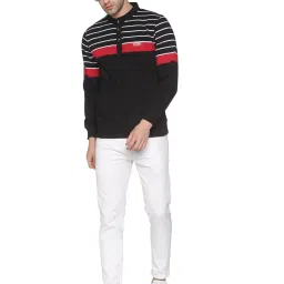showoffff SHOWOFF Black Cotton Slim Fit Stripes Sweatshirt image 4