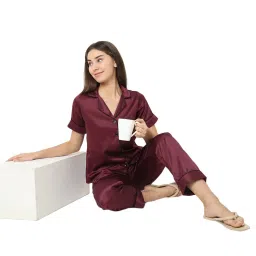 Smarty Pants Maroon Satin Shirt With Pyjamas image 4