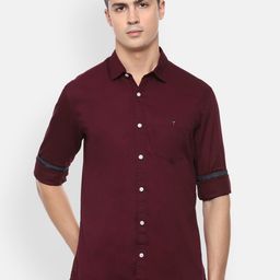 Louis Philippe Jeans Men Maroon Slim Fit Solid Casual Cotton Shirt-picture-40