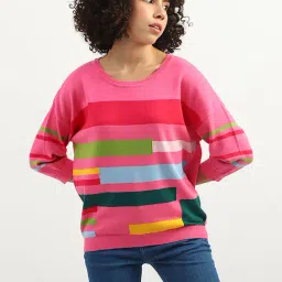 United Colors of Benetton Pink Cotton Color-Block Sweater-picture-39