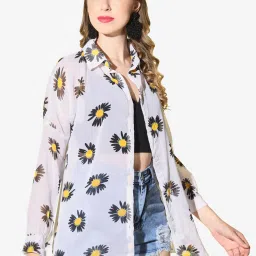 BUYNEWTREND White Floral Print Shirt image 4