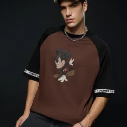The Souled Store Brown Cotton Loose Fit Printed T-Shirt-image-14