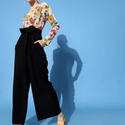 KASSUALLY Black Floral Print Basic Jumpsuit image 4