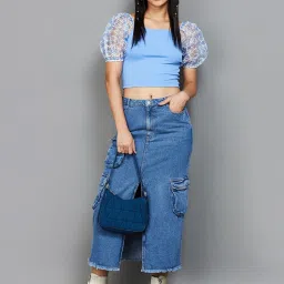 Ginger by Lifestyle Blue Striped Crop Top image 4