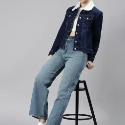 showoffff SHOWOFF Navy Regular Fit Denim Jacket image 4