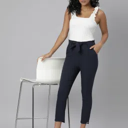 showoffff SHOWOFF Navy Slim Fit Mid Rise Trousers image 4
