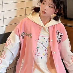 JC Mode Women Colourblocked Varsity Jacket with Embroidered image 4