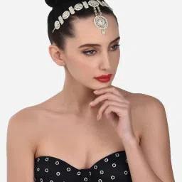 Zaveri Pearls Gold Tone Bridal Kundan Push Back Mathapatti Style Maangtikka-ZPFK12911 image 4