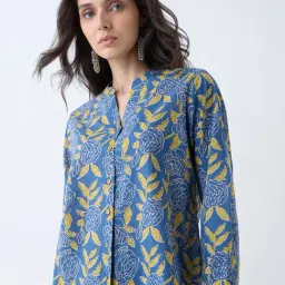 Utsa by Westside Indigo Foliage Printed Cotton Tunic-image-9