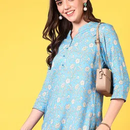 V-Mart Floral Printed Mandarin Collar Straight Kurta-image-7