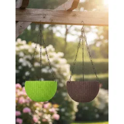 Virajsanchi 2-Pcs Green & Brown Textured Hanging Planters-picture-41