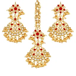 Peora Maroon Maang Tikka with Earrings image 4