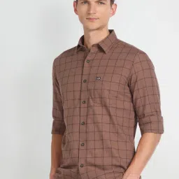 Arrow Sport Brown Cotton Slim Fit Checks Shirt image 4