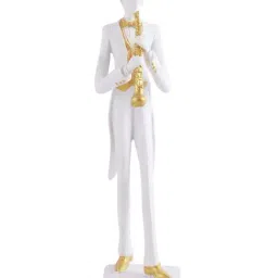 Tayhaa White & Golden Resin Playing Trumpet Musician Statue image 2
