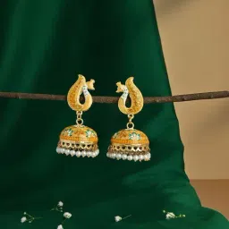 Fida Gold Plated Multicolor Meenakari Jhumki Earrings for Women-picture-18