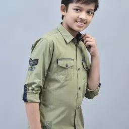 Crimsoune Club Kids Olive Solid Full Sleeves Shirt image 4