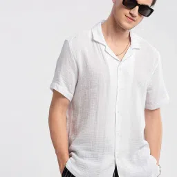 showoffff Showoff White Cotton Slim Fit Self Pattern Shirt image 4