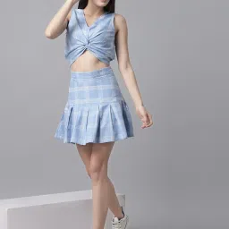 KASSUALLY Blue & White Cotton Polyblend Checks Skirt image 4