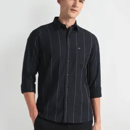 arrow sport Arrow Sports Black Cotton Slim Fit Striped Shirt image 4