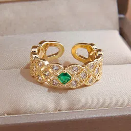 Designs & You Gold-Plated Crystal Studded Adjustable Finger Ring-picture-24