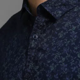 Louis Philippe Navy Cotton Slim Fit Printed Shirt image 4