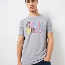 Spykar Grey Cotton Slim Print T-Shirt-image-56