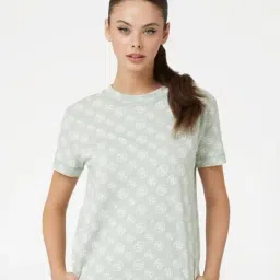 Guess Sage Green Fashion Printed Regular Fit T-Shirt-image-47