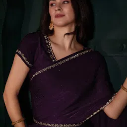 Saree Mall Purple Embellished Saree With Unstitched Blouse image 4
