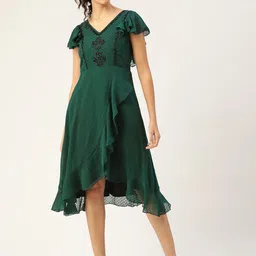 Antheaa Green Dobby Weave Ruffled Dress image 1