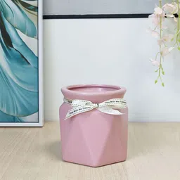 Art Street Pink Textured Geometric Design Ceramic Flower Vase-image-26