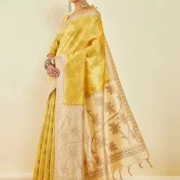 Soch Yellow Woven Saree With Unstitched Blouse image 4
