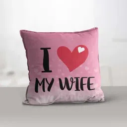 eCraftIndia Pink Polyester I Love My Wife Digital Printed Cushion Cover With Cushion Filler-image-85