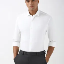 Peter England White Slim fit Solid Shirts-image-82