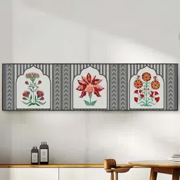 Art Street Grey Canvas Traditional Indian Lotus Motif Painting image 2