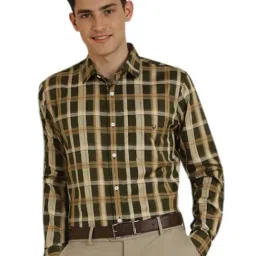 Allen Solly Green Cotton Slim Fit Checks Shirt-picture-31