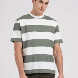 Red Tape Green & White Cotton Oversized Striped T-Shirt-picture-18