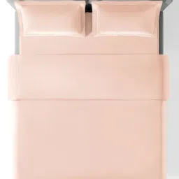 Sansaar Beige Cotton Plain 210 TC King Flat Bedsheet with 2 Pillow Covers image 2