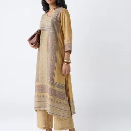 Utsa by Westside Mustard Printed A-Line Kurta image 3