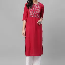 Libas Women Maroon & White Embroidered Straight Kurta-picture-26