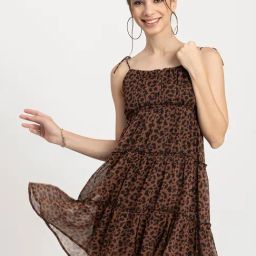 Moomaya Brown & Black Printed Fit & Flare Dress-picture-33