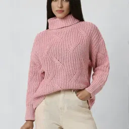 Van Heusen Women Pink Textured Turtle Neck Sweater-image-43