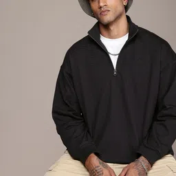 The Roadster Life Co. Solid Mock Collar Oversized Sweatshirt-image-78