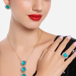 Zaveri Pearls Green Austrian Diamonds Drop Embellished Necklace Earring & Ring Set-ZPFK16730-image-81