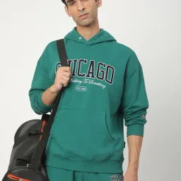 R&B Green Regular Fit Printed Hoodie image 3