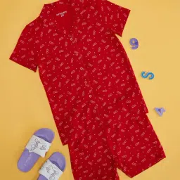 Pantaloons Junior Fiery Red Cotton Printed Shirt Set-image-75