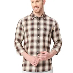 Basics Brown Cotton Slim Fit Checks Shirt-picture-29