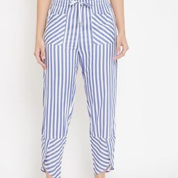 Hypernation Women White & Blue Striped Rayon Lounge Pants-picture-35