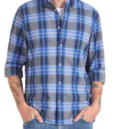 Tommy Hilfiger Ultra Blue Cotton Regular Fit Checks Shirt-picture-19